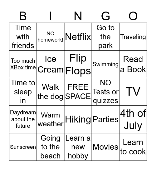 It's Almost Summer Bingo Card