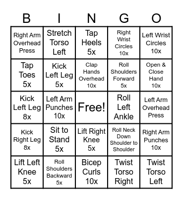 EXERCISE BINGO Card