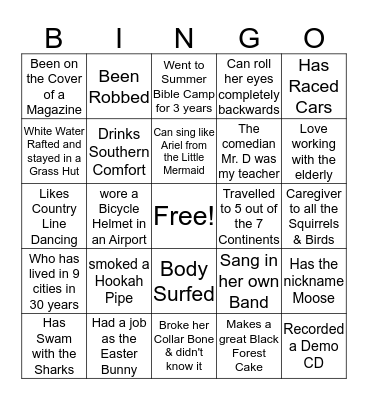 MY CLAIM TO FAME Bingo Card
