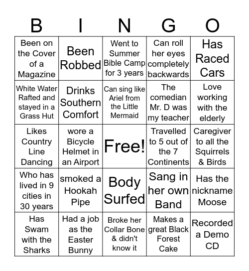 MY CLAIM TO FAME Bingo Card
