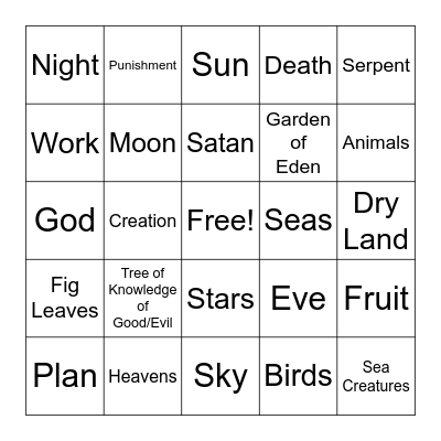 In The Beginning Bingo Card