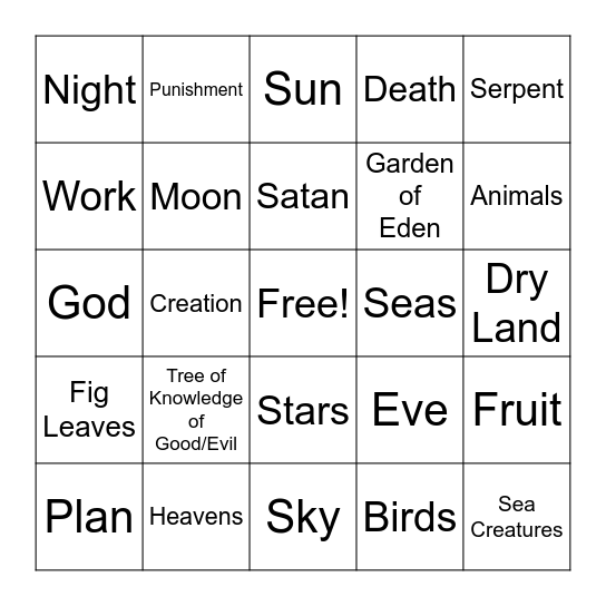 In The Beginning Bingo Card