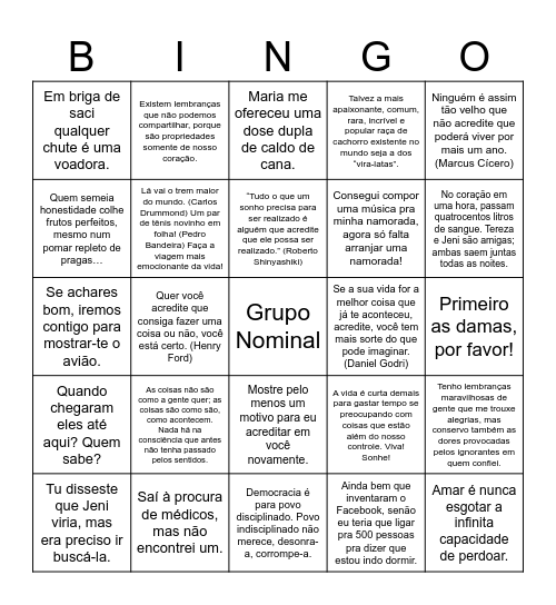 Bingo do Grupo Nominal Bingo Card