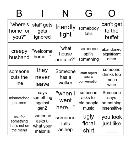 Class '74 Dinner Bingo Card