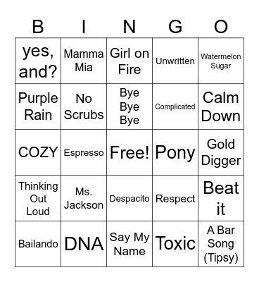 MUSIC BINGO - Song Titles Bingo Card