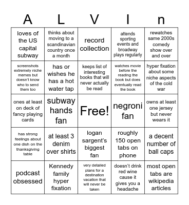 ALVIN BINGO Card