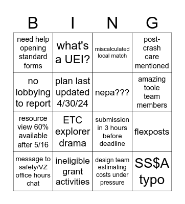 ss4a bingo Card