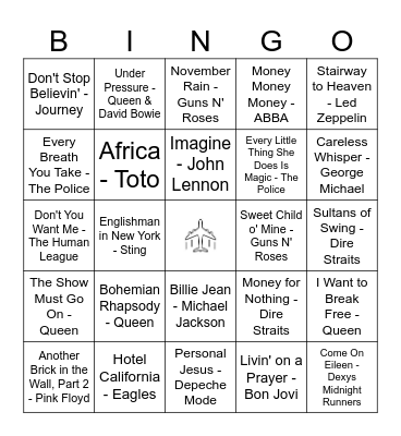 International Artists 70-90 Bingo Card