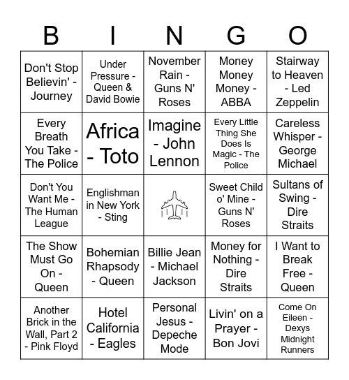International Artists 70-90 Bingo Card