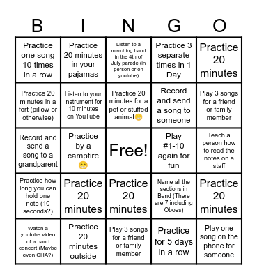 Wagonwheel Summer Band Bingo Card