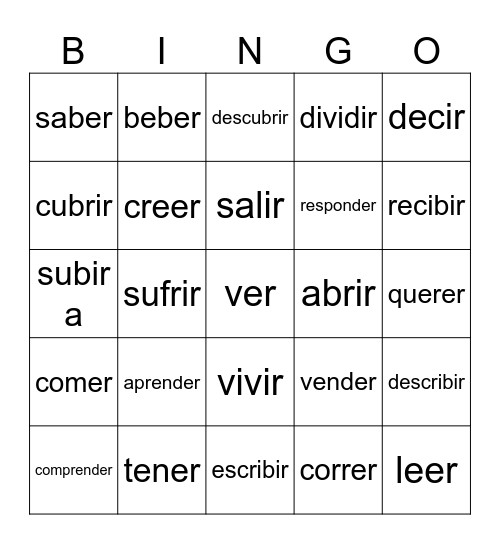 ER/IR Verbs - Español 1 Bingo Card