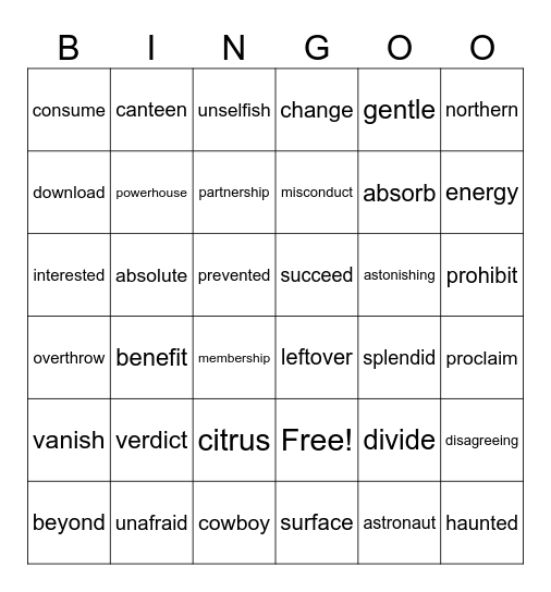 Rewards Bingo Card