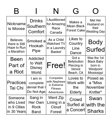 MY CLAIM TO FAME Bingo Card