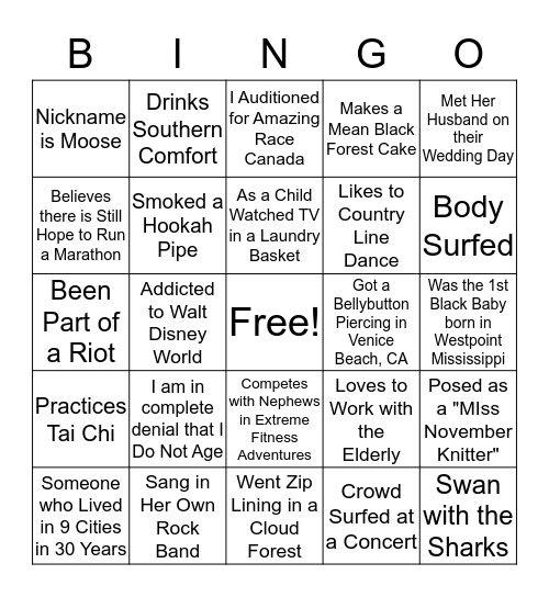 MY CLAIM TO FAME Bingo Card