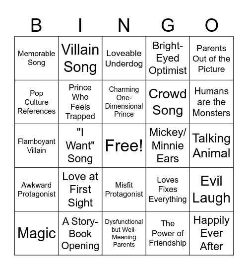 Disney Animated Movies Bingo Card