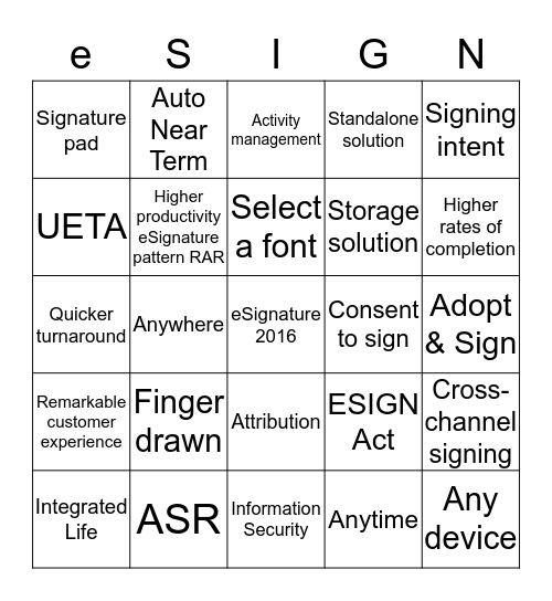 eSignature 2016 Bingo Card