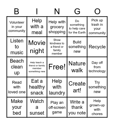 Chartwell Summer Kindness Bingo Card