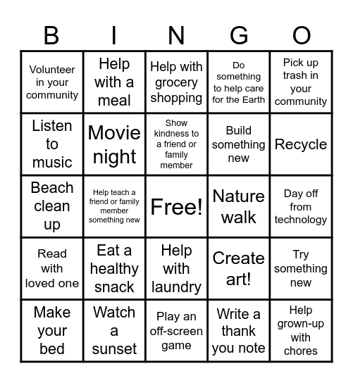 Chartwell Summer Kindness Bingo Card