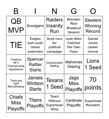 NFL BINGO 2024 Bingo Card