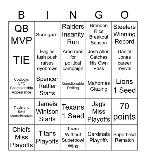 NFL BINGO 2024 Bingo Card