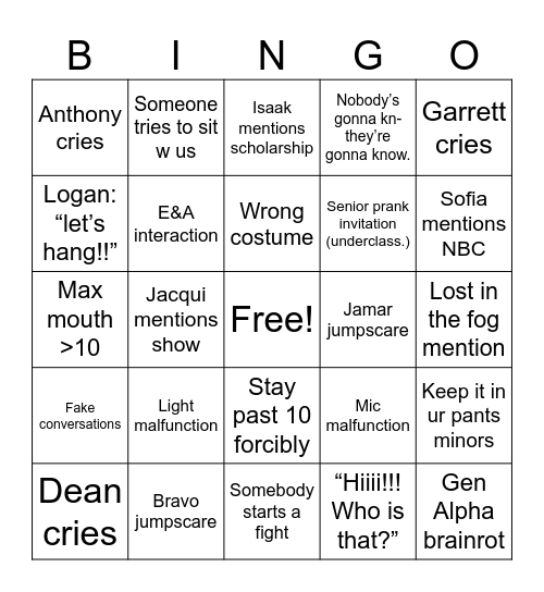 Poopsaic Bingo Card