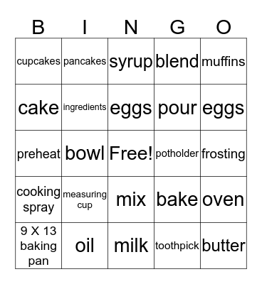 Baking Bingo Card