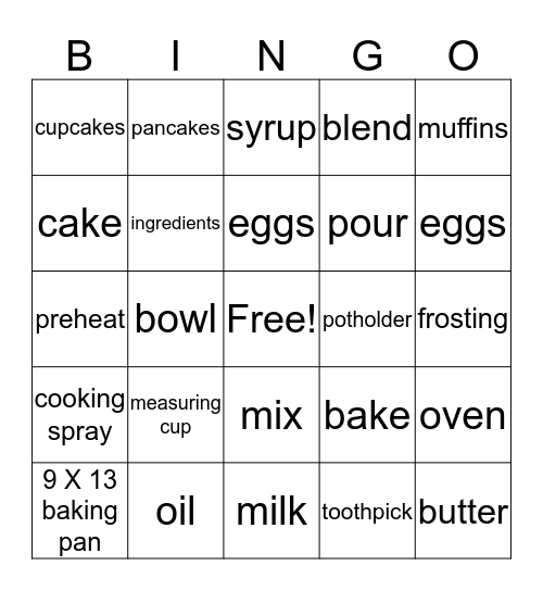 Baking Bingo Card