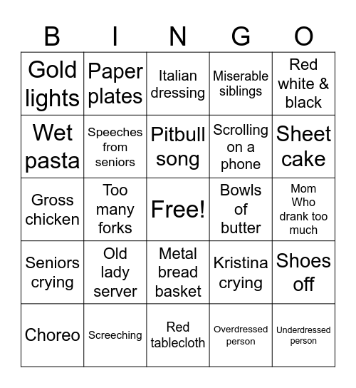 Banquet nonsense Bingo Card