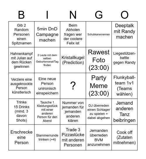 Felixsches Fabian Party Brunzungs Bingo Card