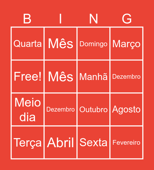 Bingo do Calendário Bingo Card
