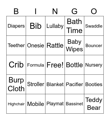 Kendel's Baby Shower Bingo Card