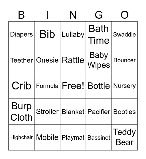 Kendel's Baby Shower Bingo Card