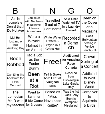 MY CLAIM TO FAME  (3) Bingo Card