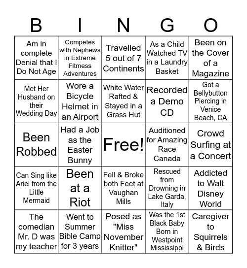 MY CLAIM TO FAME  (3) Bingo Card