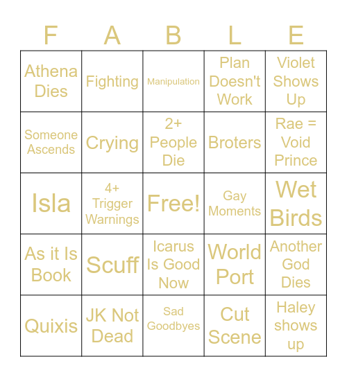 Fable SMP Finale Bingo Card