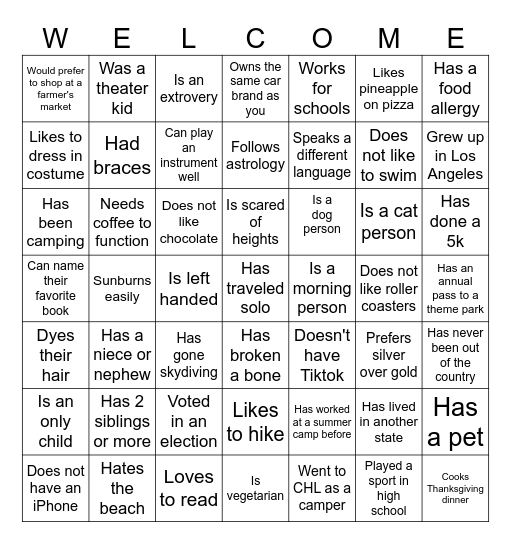 Camp Meet n' Greet Bingo Card
