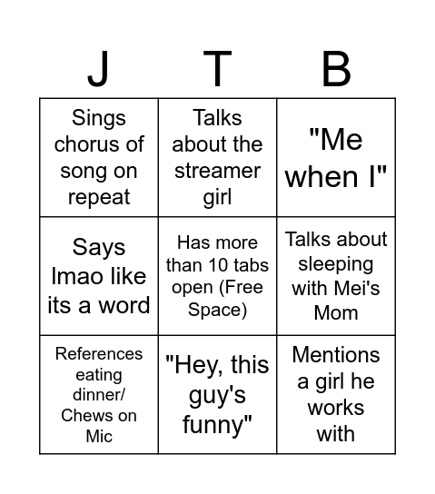 Justin Bingo Card