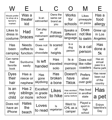 Camp Meet n' Greet Bingo Card