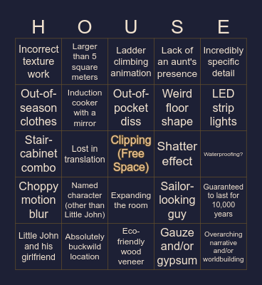 Unhinged House TikTok Bingo Card