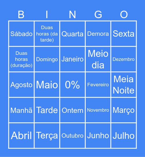 Bingo do Calendário Bingo Card