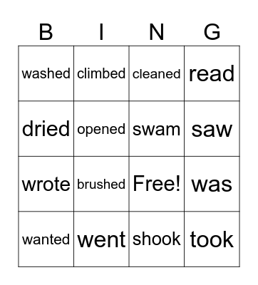 verbs Bingo Card