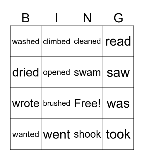 verbs Bingo Card