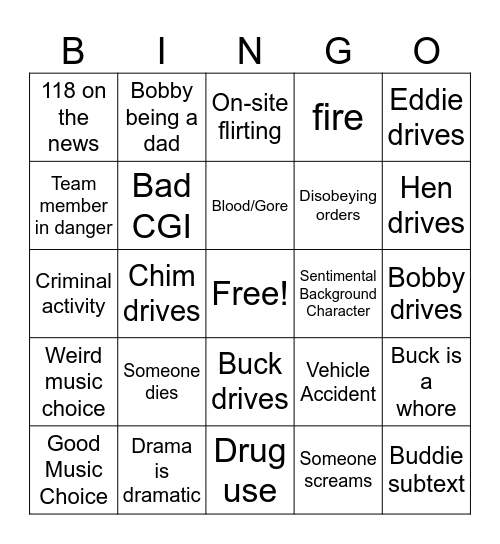 9-1-1 Bingo Card