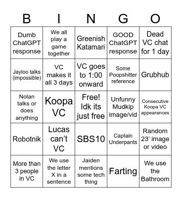 Koopacord Bingo Card