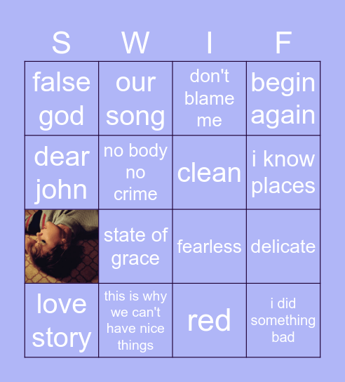 taylor swift songs! Bingo Card