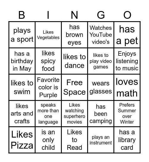 It's All About Me Bingo Card