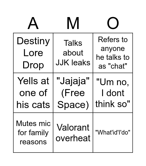 Ameer Bingo Card