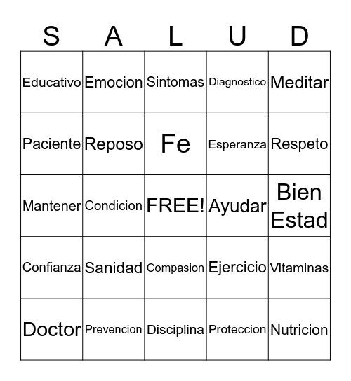 Bingo de Salud Bingo Card