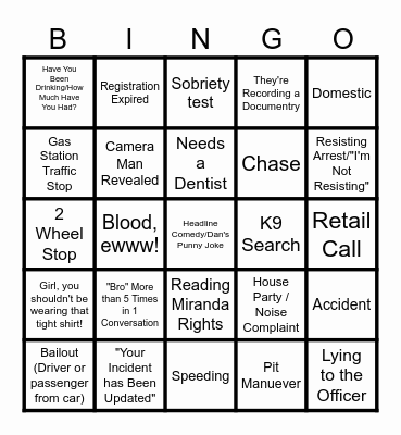 On Patrol: Live Bingo Card