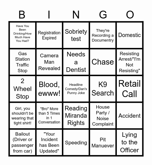 On Patrol: Live Bingo Card